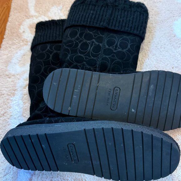 Coach Georgia Black Signature Logo C Suede Cuffed Sweater Knit Boots SIZE 7 - Picture 4 of 5